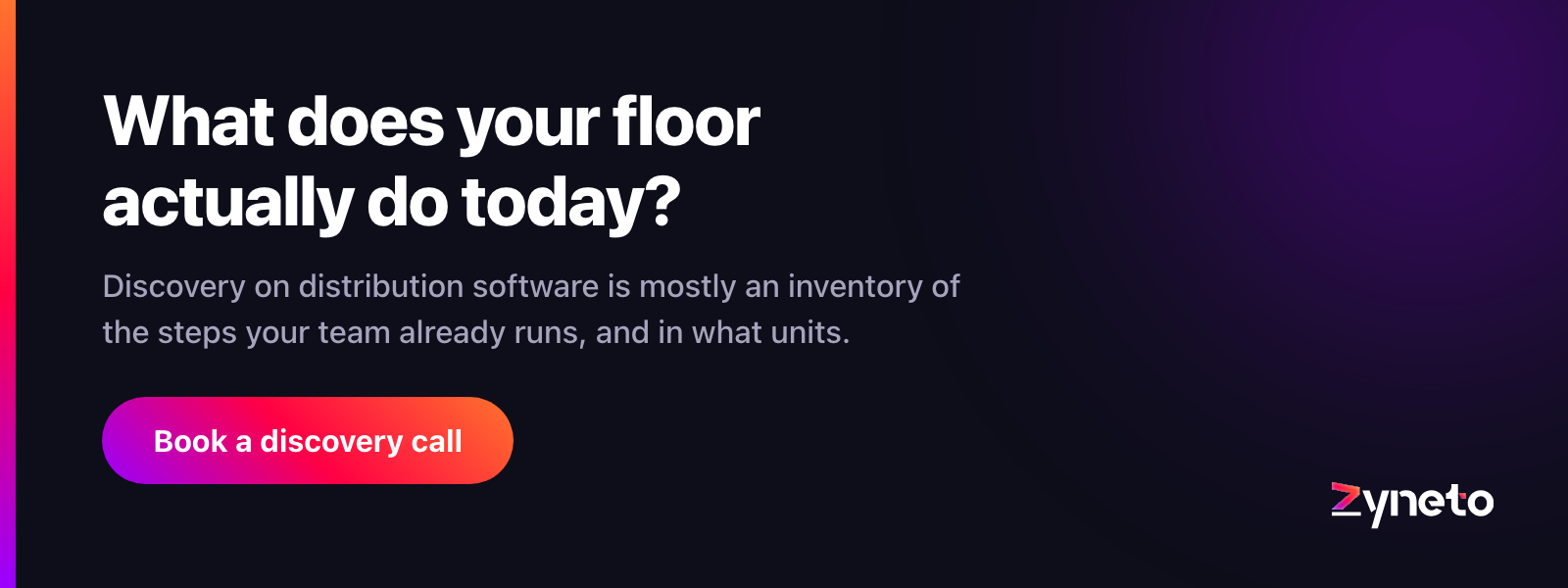 Zyneto banner asking what your floor actually does today, about an inventory of existing steps before a quote.